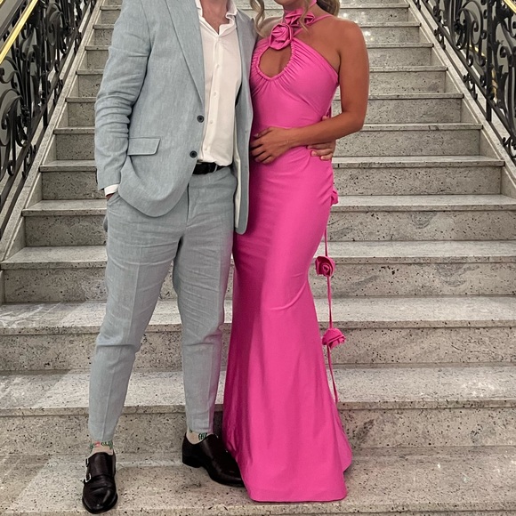 Custom long pink evening gown with roses prom - Picture 3 of 5